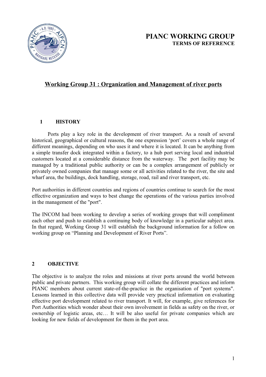 Working Group 31 : Organization and Management of River Ports