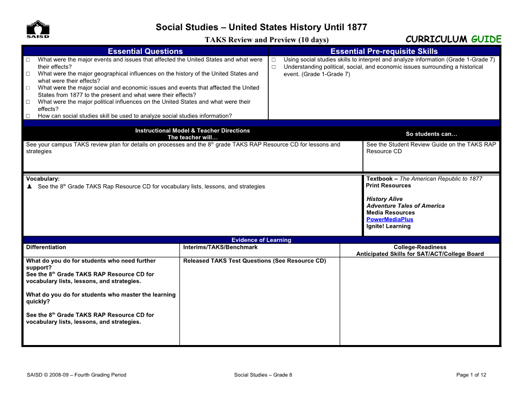 Social Studies Texas History