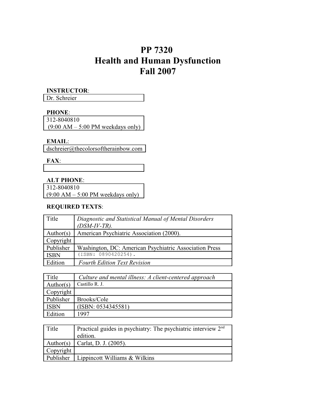 Health and Human Dysfunction