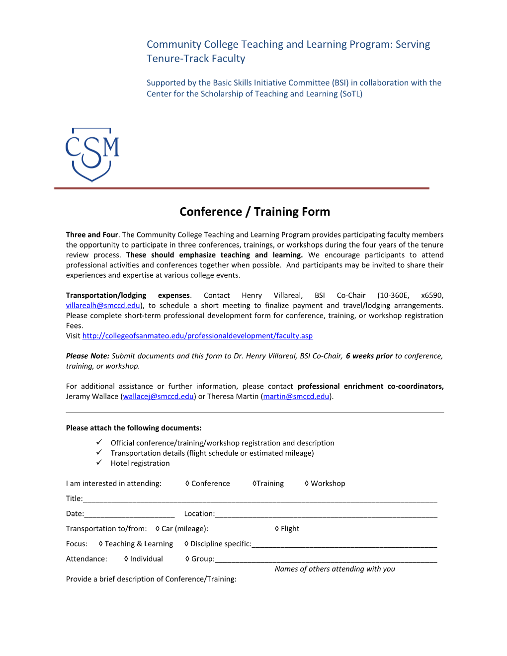 Conference / Training Form