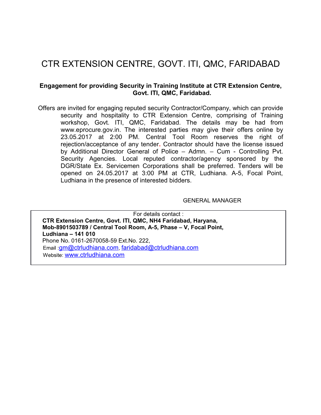 Ctr Extension Centre, Govt. Iti, Qmc, Faridabad