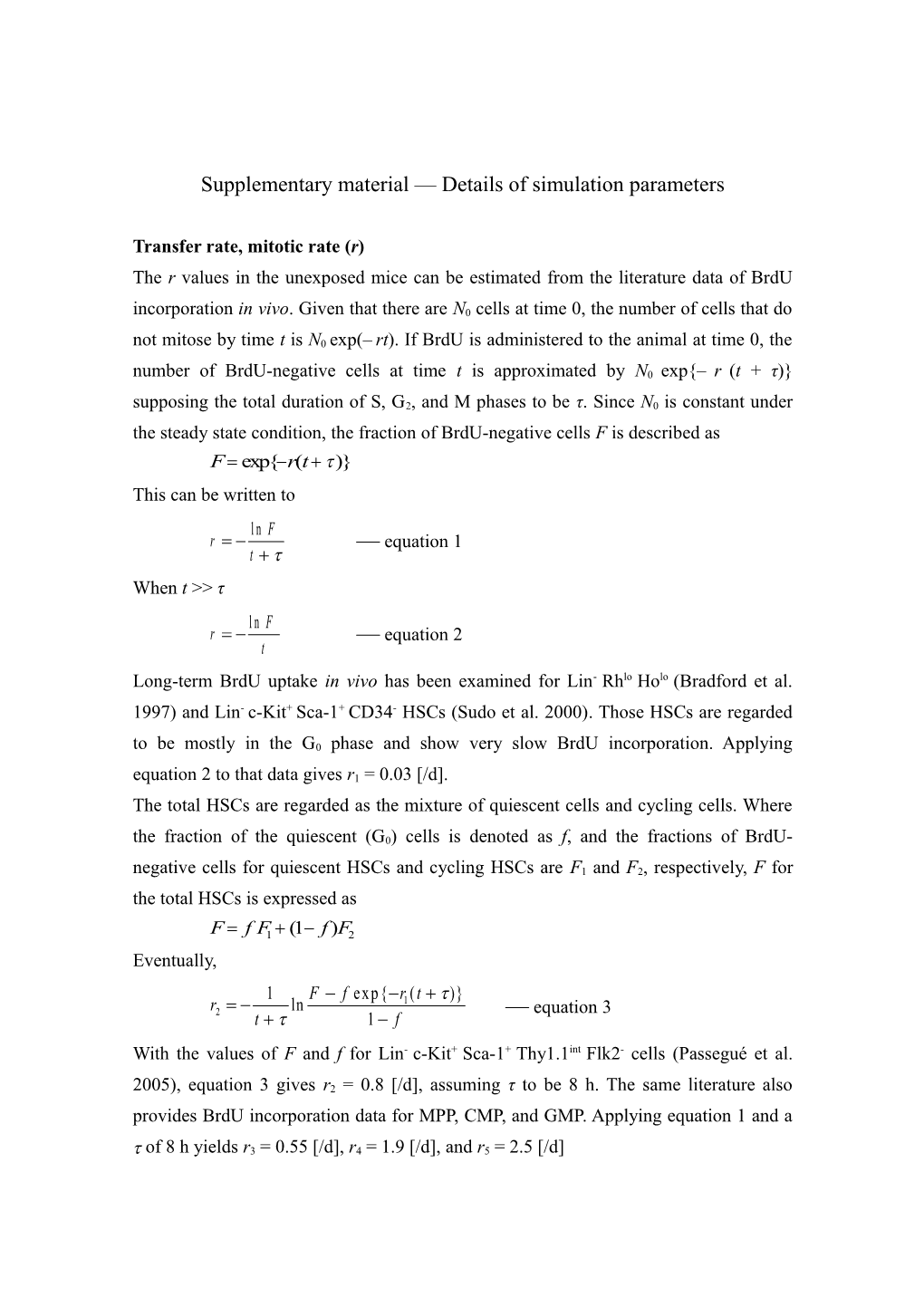 Supplementary Material Details of Simulation Parameters