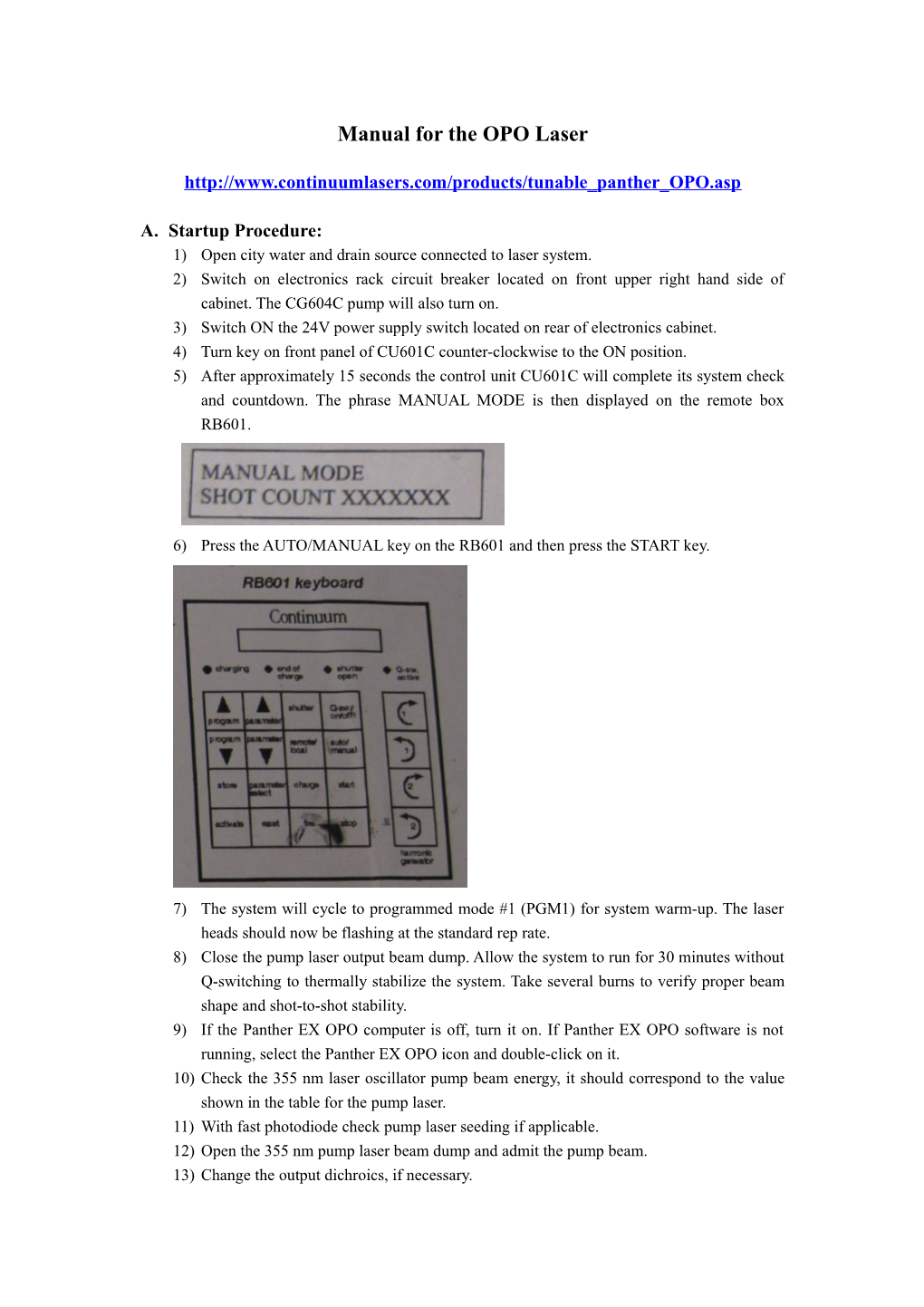 Manual for the OPO Laser