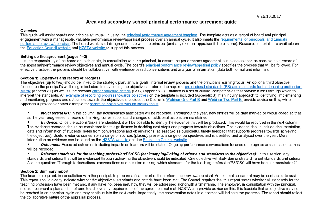 Area and Secondary School Principal Performance Agreement Guide