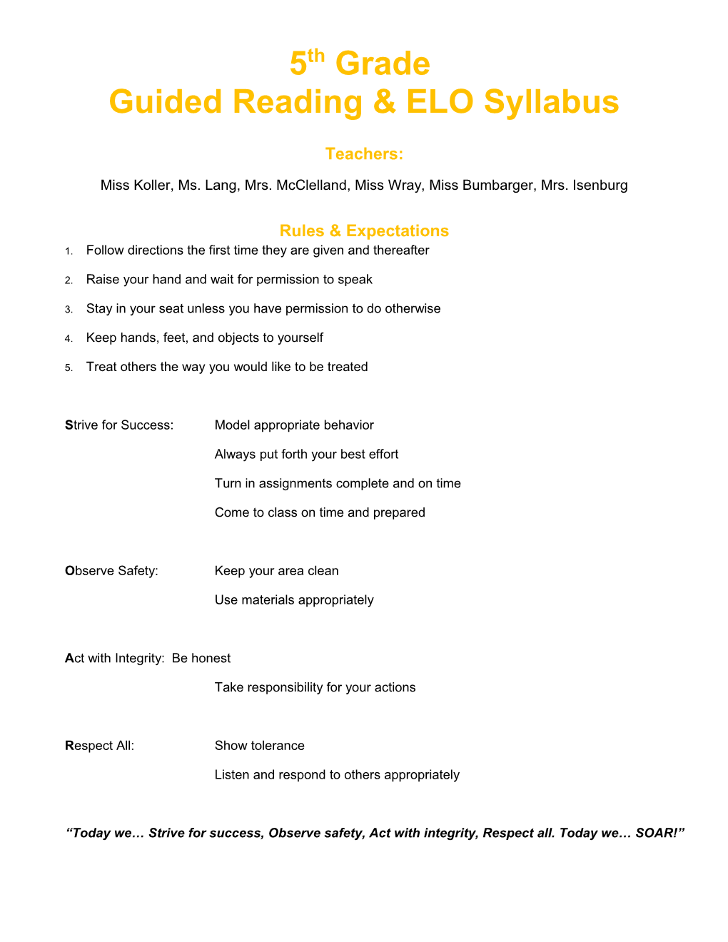 Guided Reading & ELO Syllabus