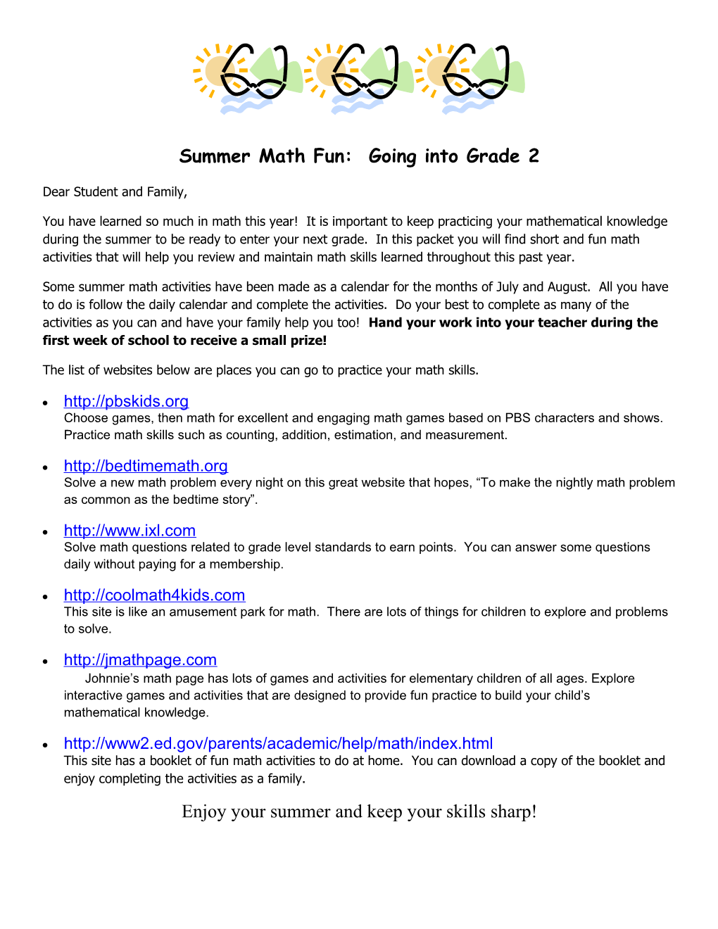 Summer Math Fun: Going Into Grade 2