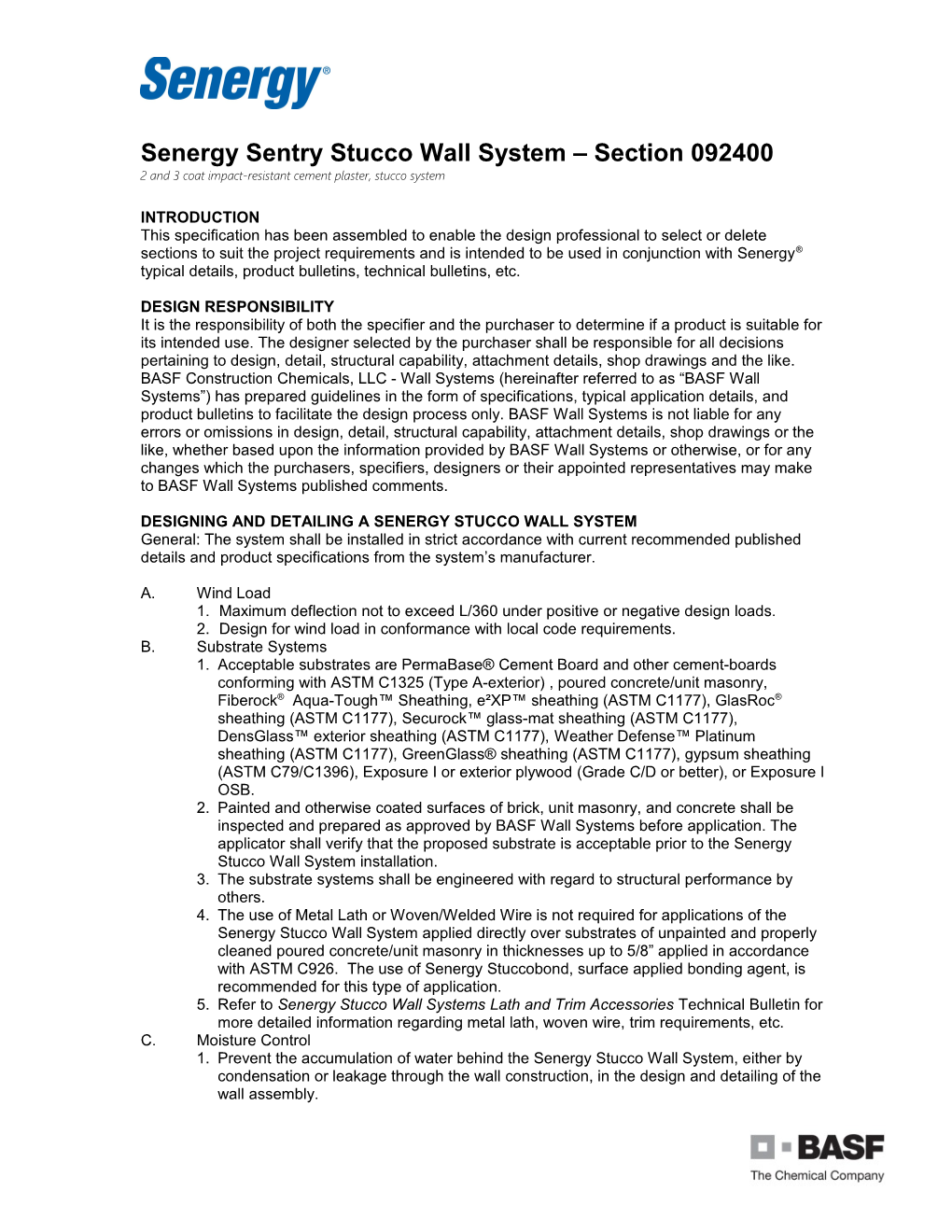 Senergy Sentry Stucco Wall System Section 092400