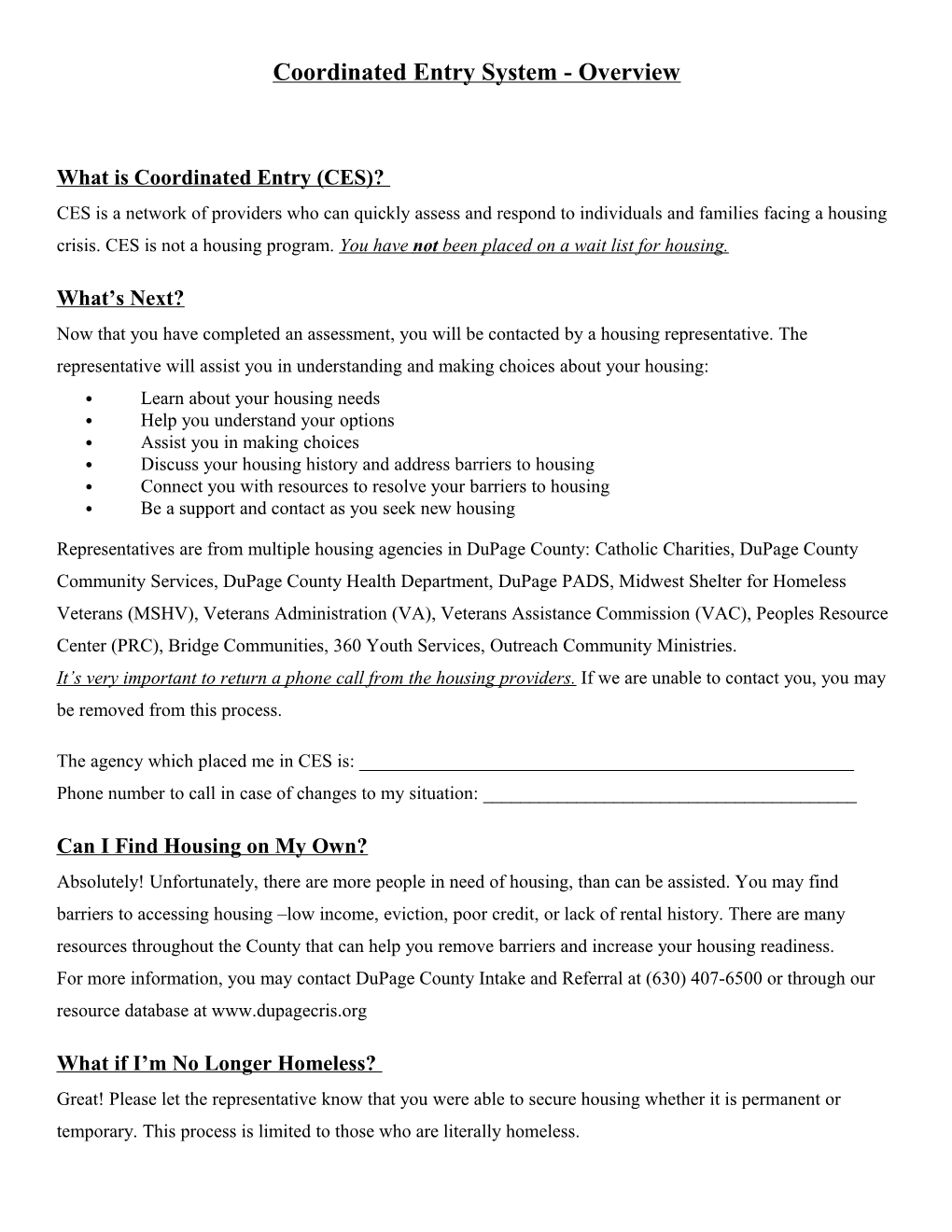 Coordinated Entry System - Overview