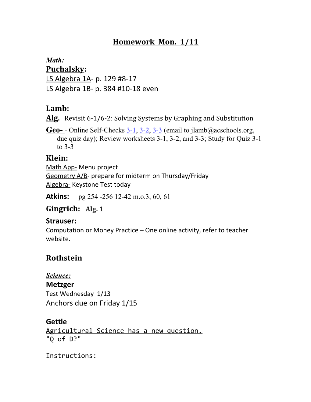 Alg. Revisit 6-1/6-2: Solving Systems by Graphing and Substitution