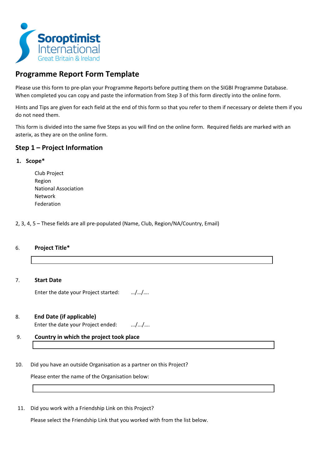 Programme Report Form Template