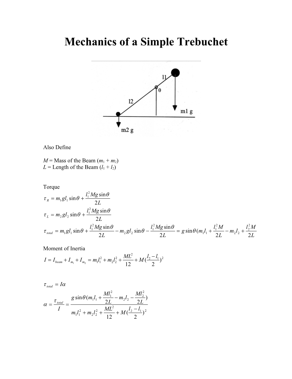 Mechanics of a Simple Trebuchet