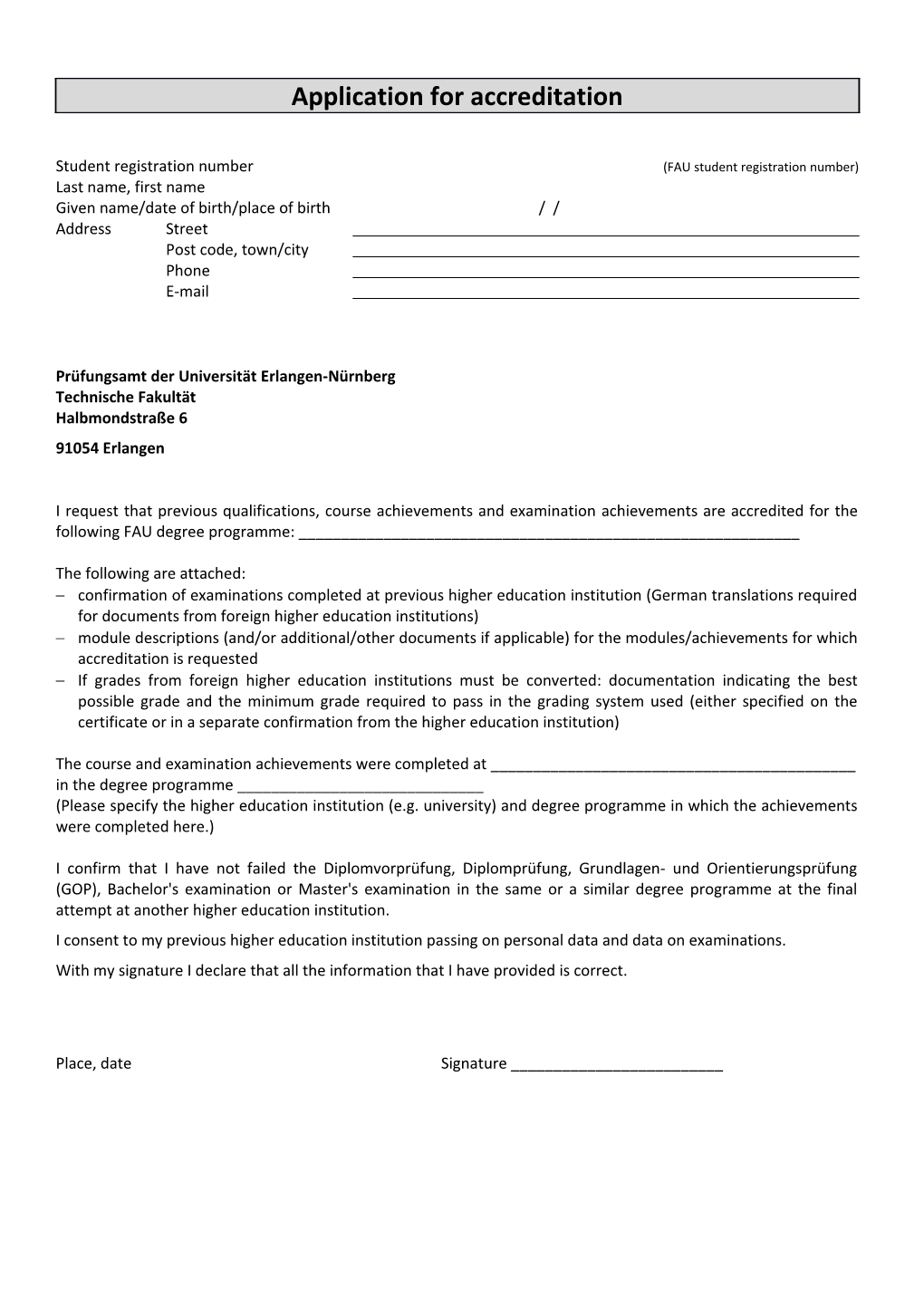 Student Registration Number(FAU Student Registration Number)