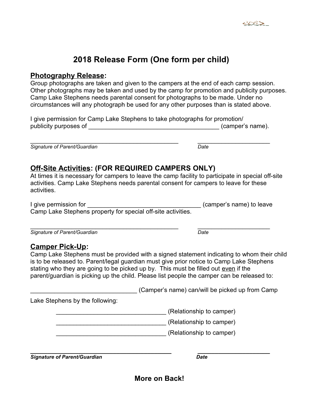 2018Release Form(One Form Per Child)