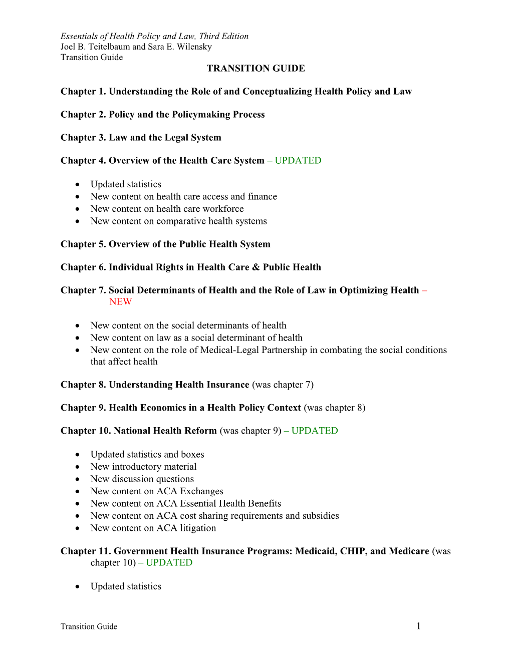 Transition Guide: Annotated Table of Contents