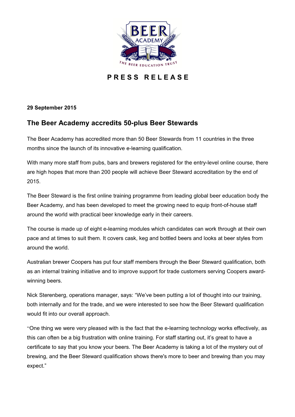 The Beer Academy Accredits 50-Plus Beer Stewards