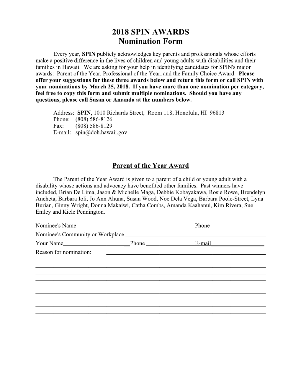 Award Nomination Form