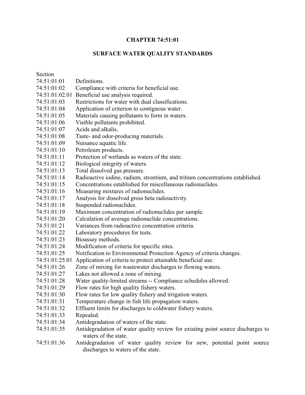 Surface Water Quality Standards