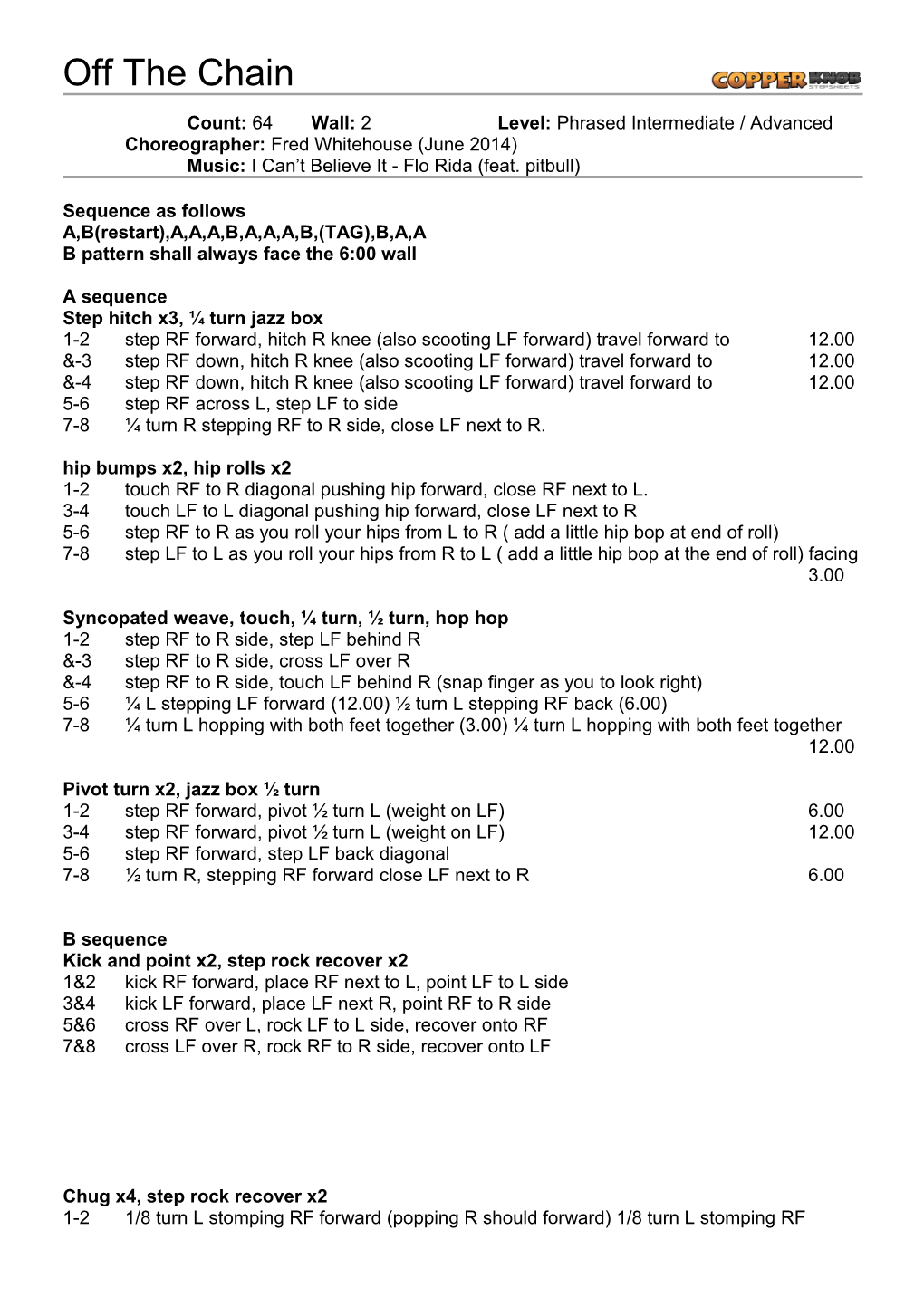 Copperknob - Linedance Stepsheets - Off the Chain