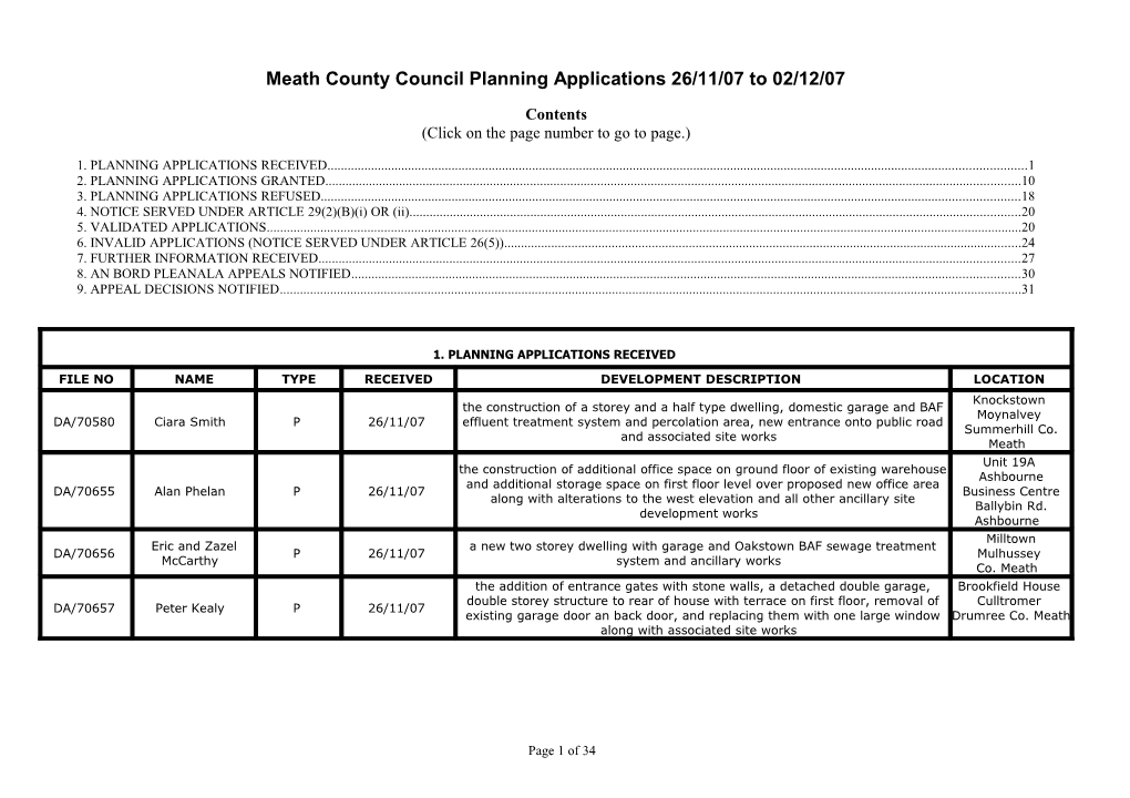 Meath County Council Planning Applications 26/11/07 to 02/12/07