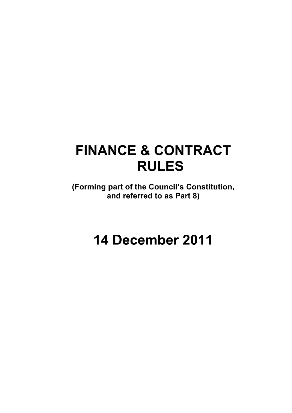 Finance and Contract Rules