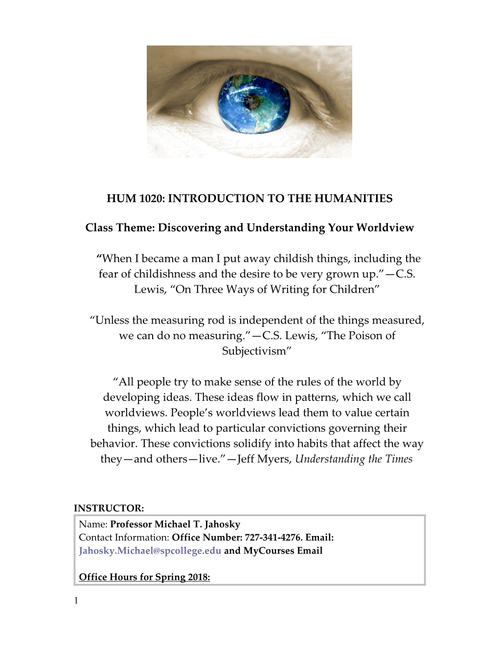 Class Theme: Discovering and Understanding Your Worldview