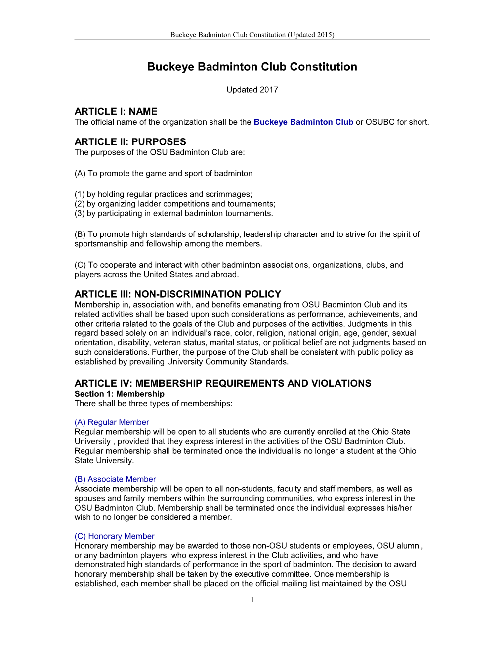 Buckeye Badminton Club Constitution (Updated 2015)