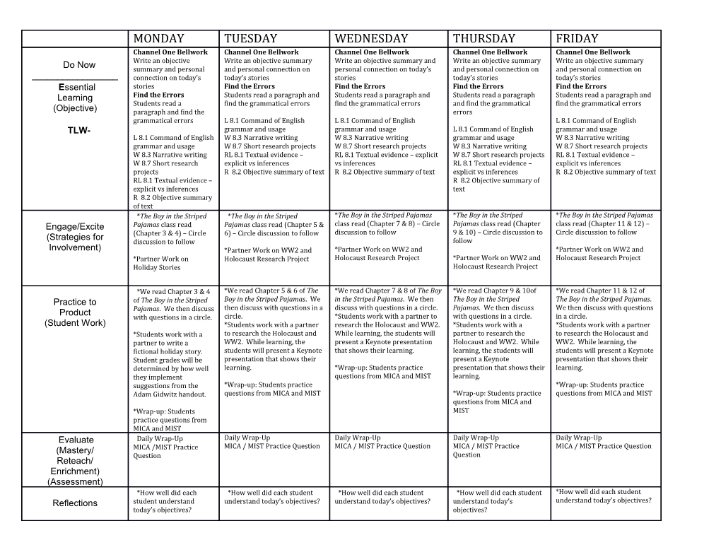 Teacher/Subject: Wood APEX ELA Week: November 30 December 4