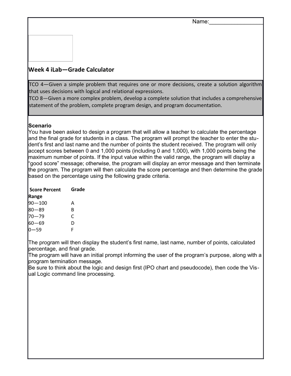 Week 4 Ilab Grade Calculator