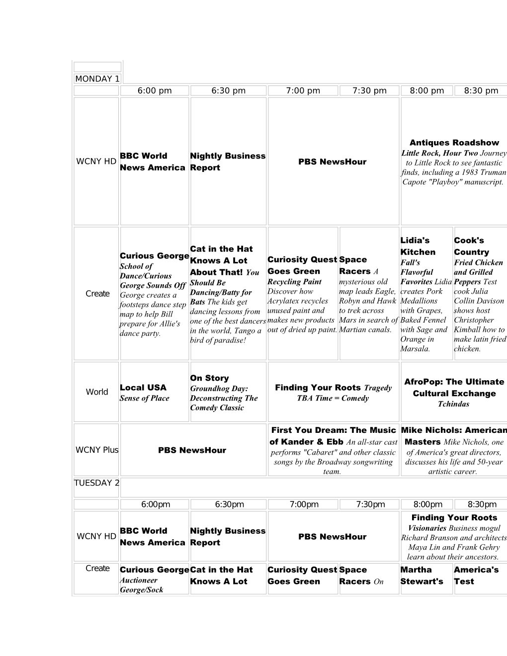 WCNY Multi Channel Grid