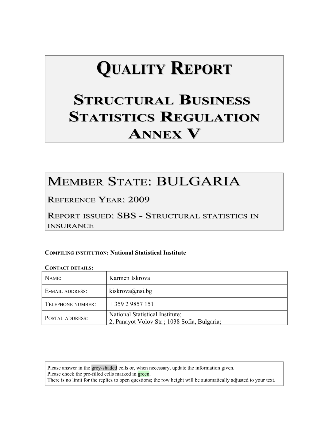 Structural Business Statistics Regulation Annex V