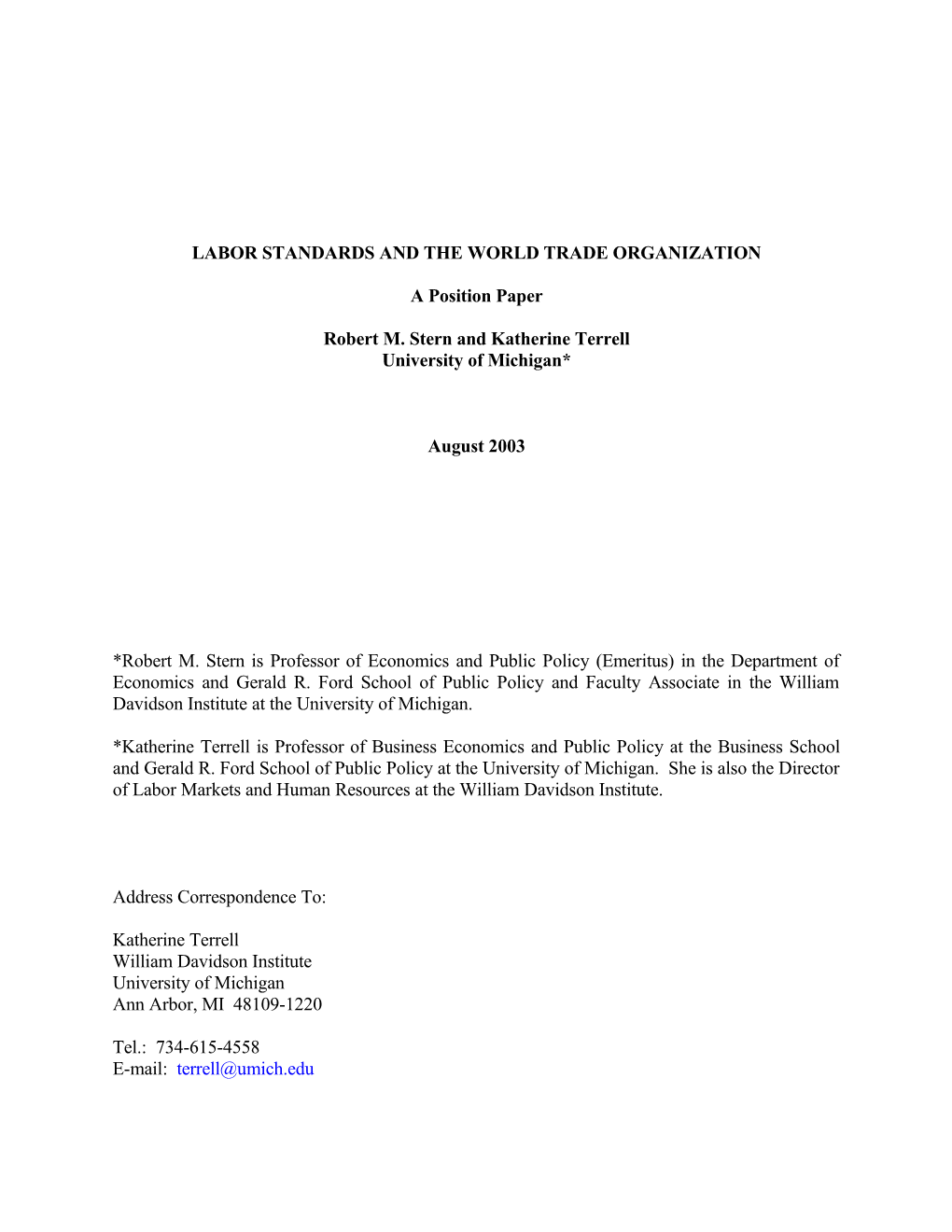 Issues of Trade and International Labor Standards in the Wto System