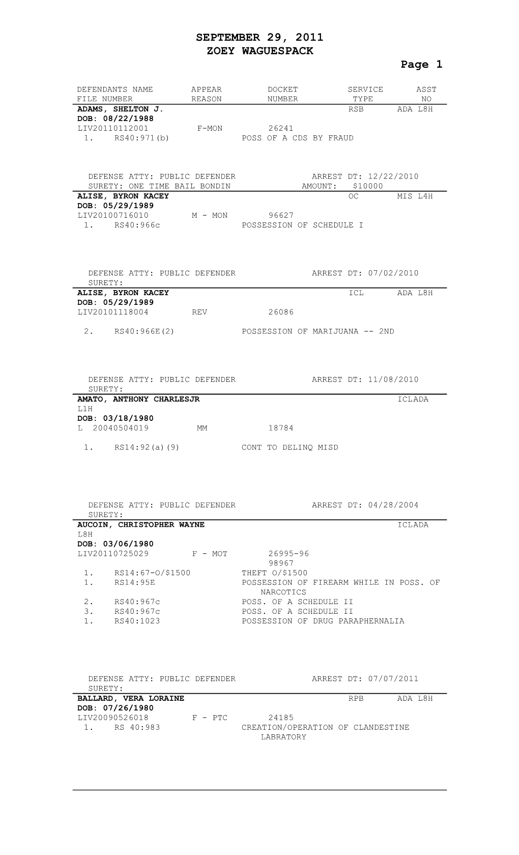 Defendants Name Appear Docket Service Asst s1