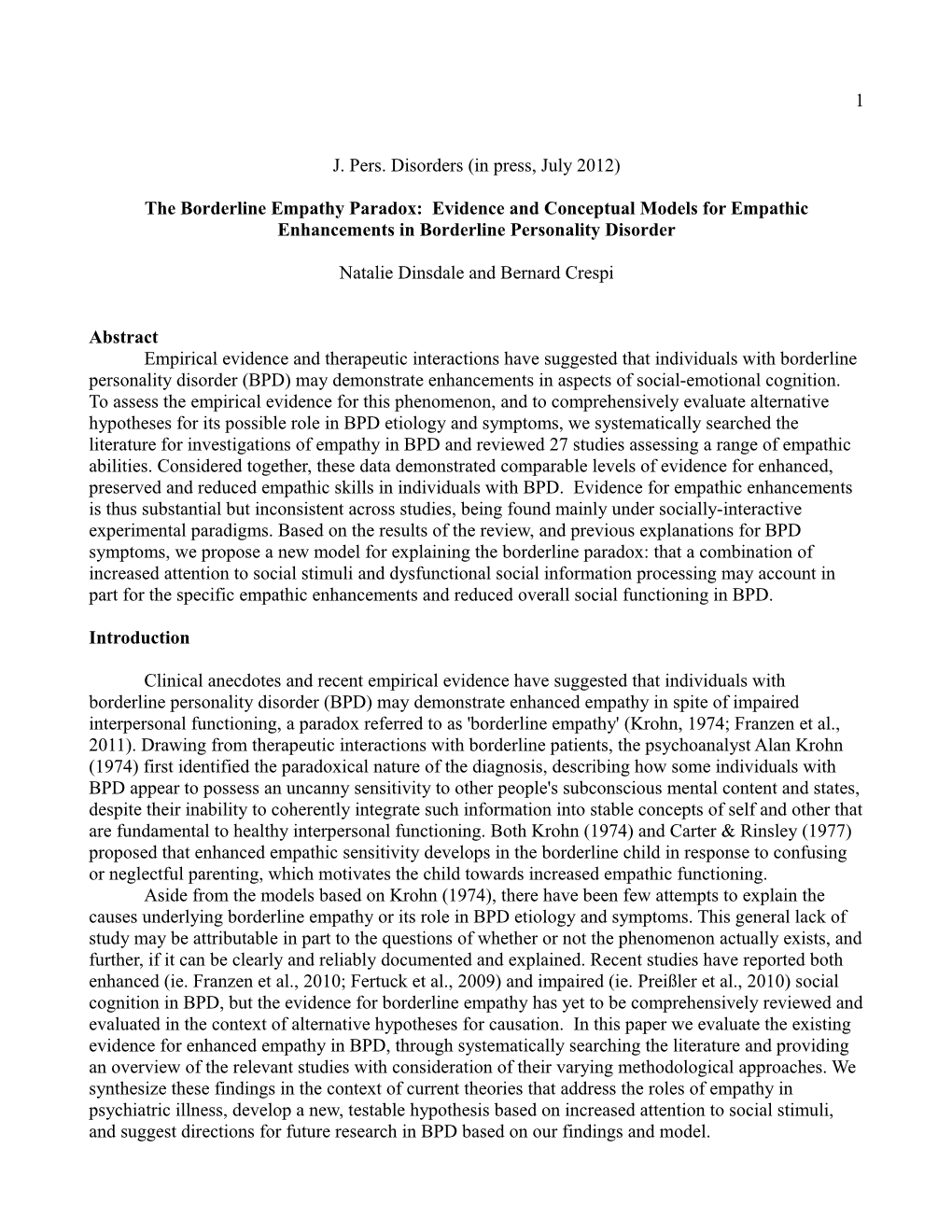 The Borderline Empathy Paradox: a Review of Empathic Enhancement in Borderline Personality