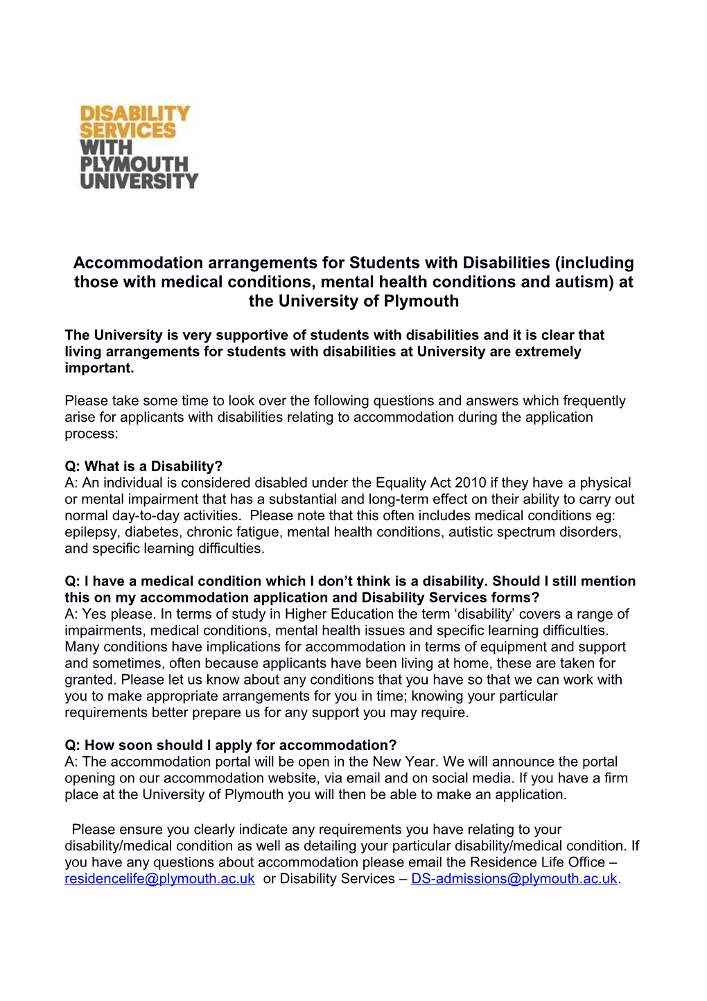 Accommodation Arrangements for Students with Disabilities (Including Those with Medical