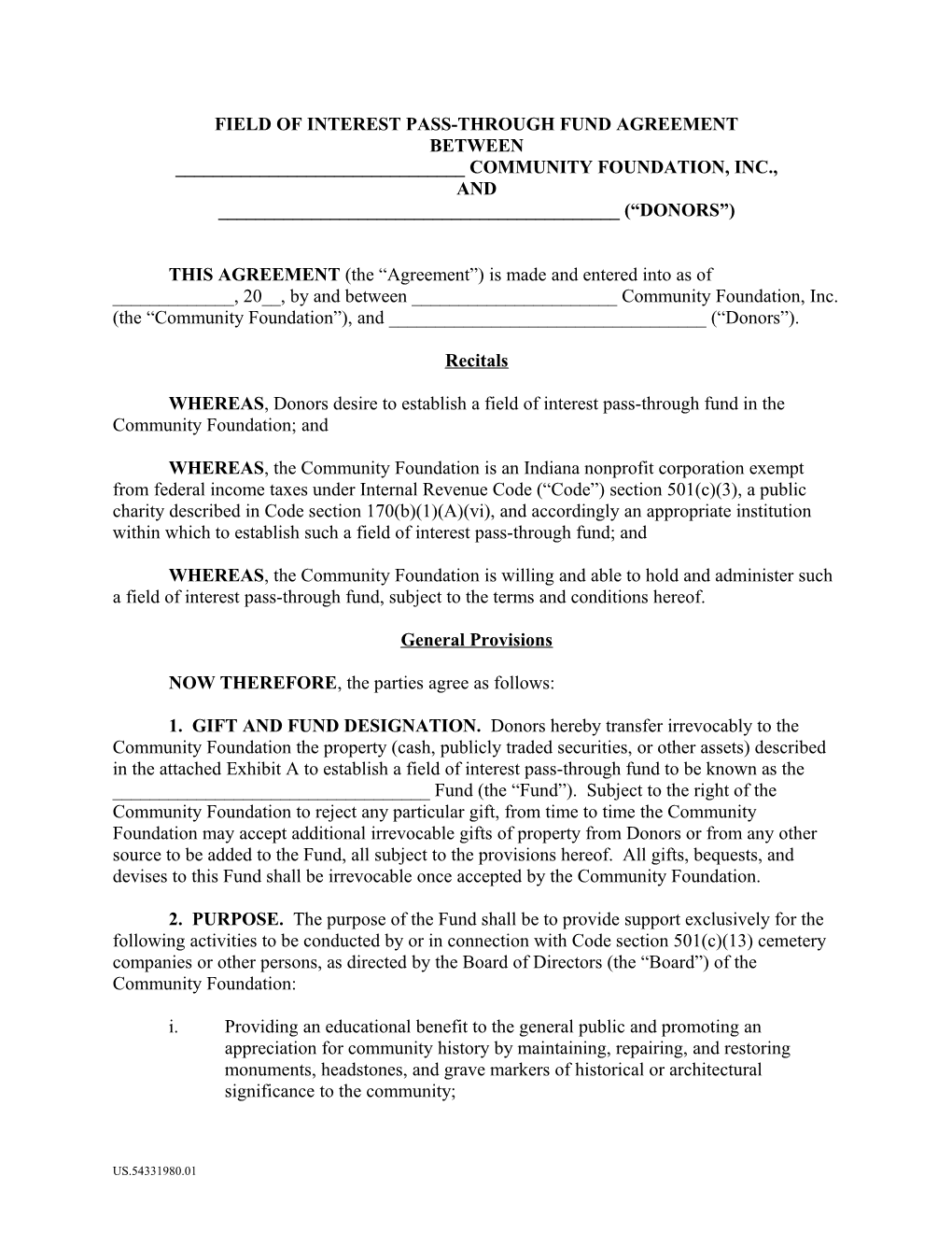 Field of Interestpass-Through Fund Agreement