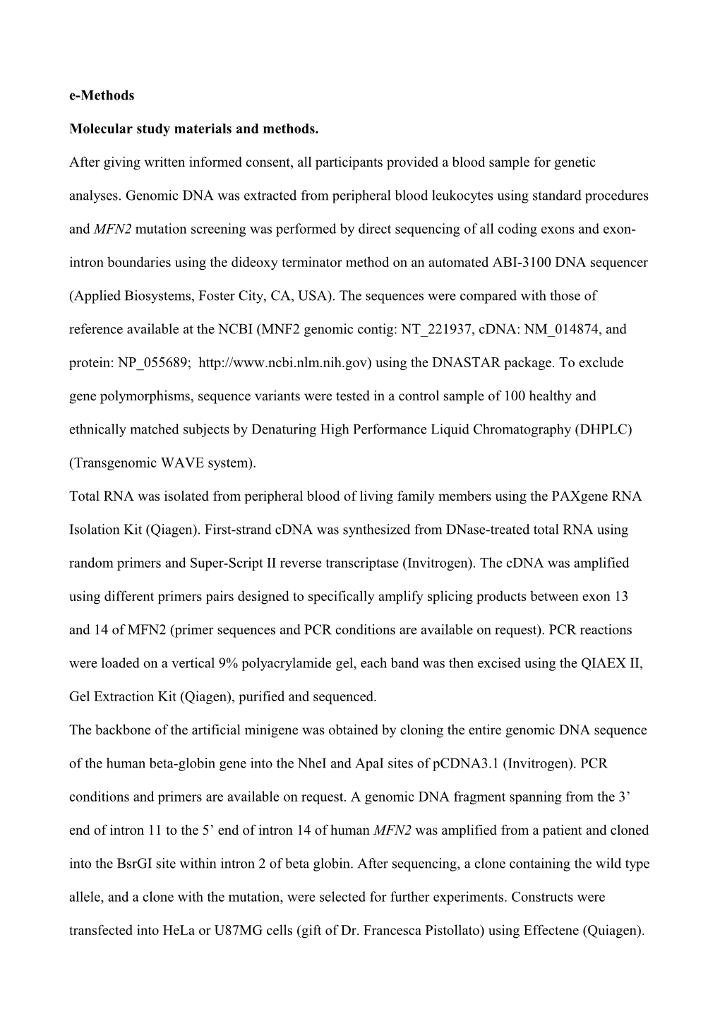 Molecular Study Materials and Methods