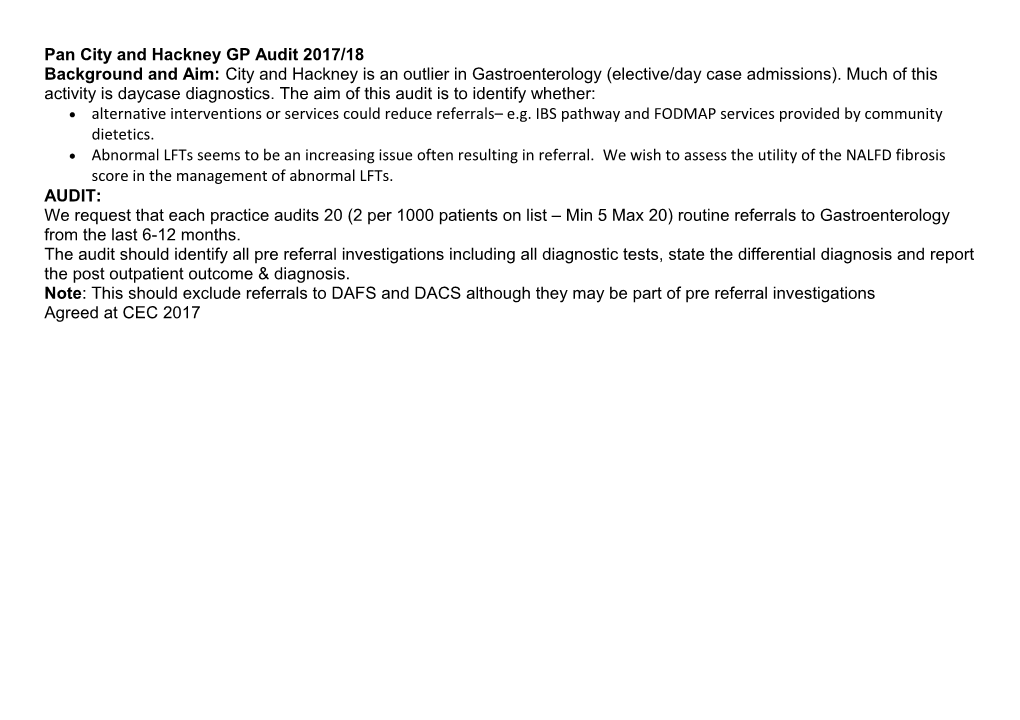 Pan City and Hackney GP Audit 2017/18