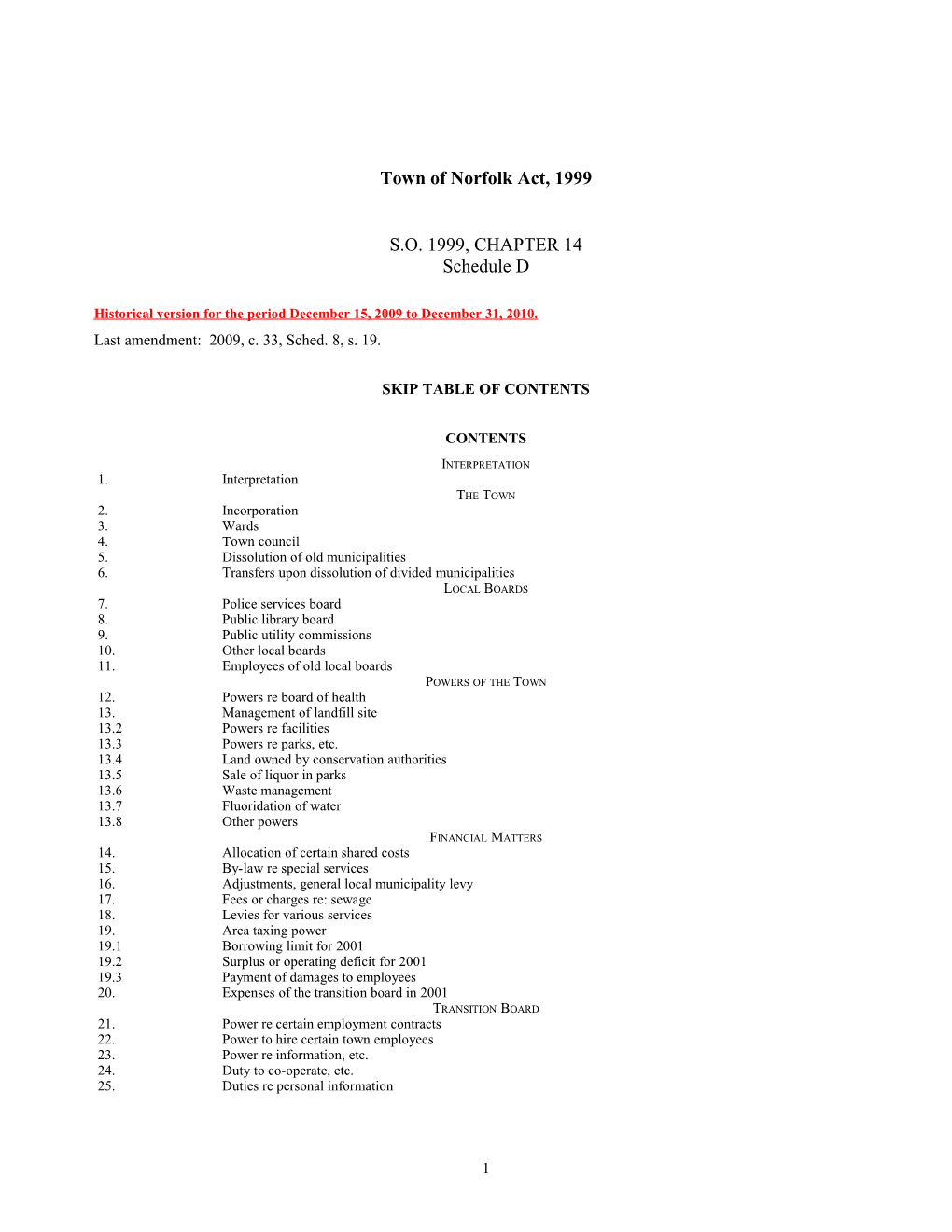 Town of Norfolk Act, 1999, S.O. 1999, C. 14, Sched. D