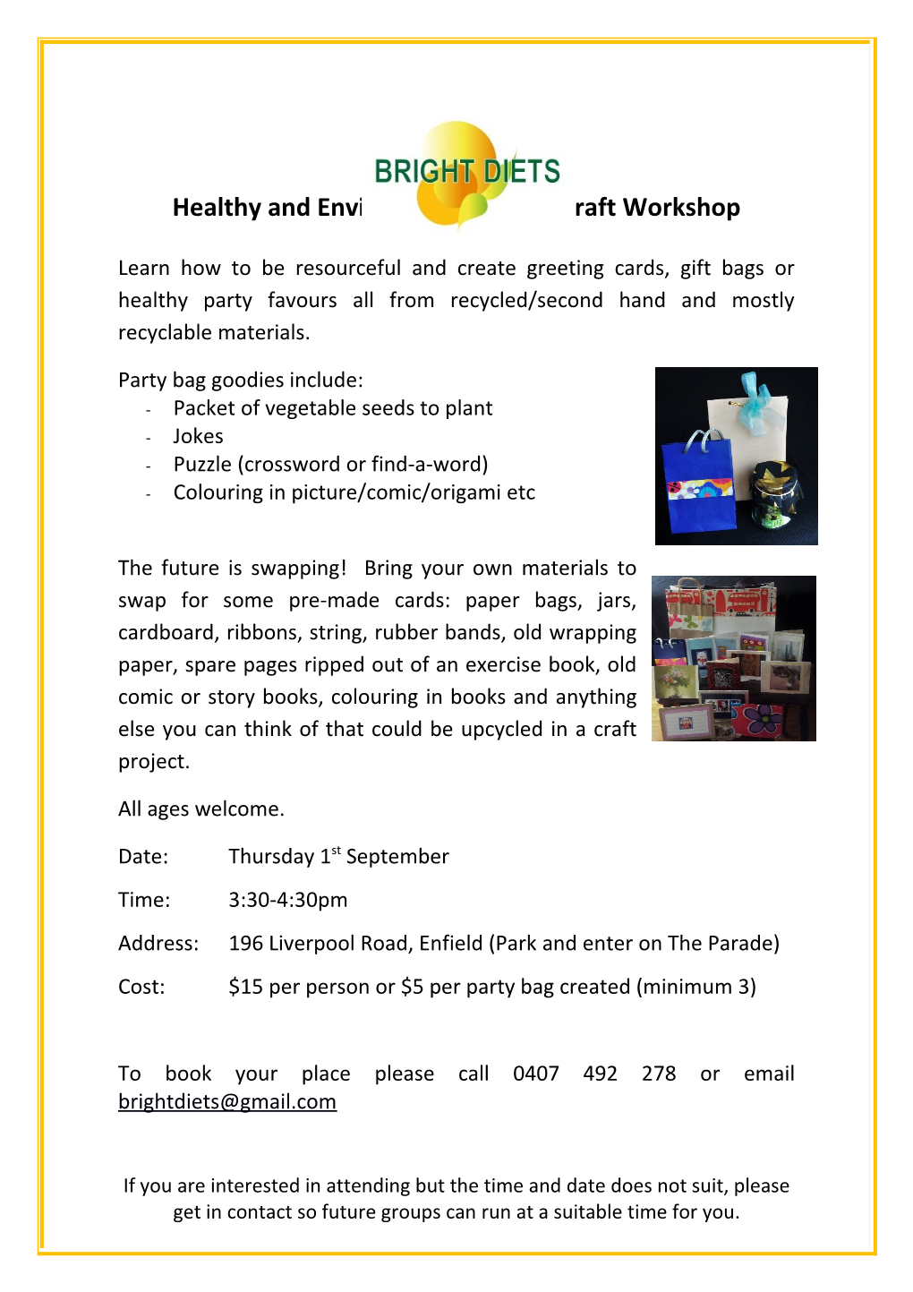 Healthy and Enviro-Friendly Party Craft Workshop