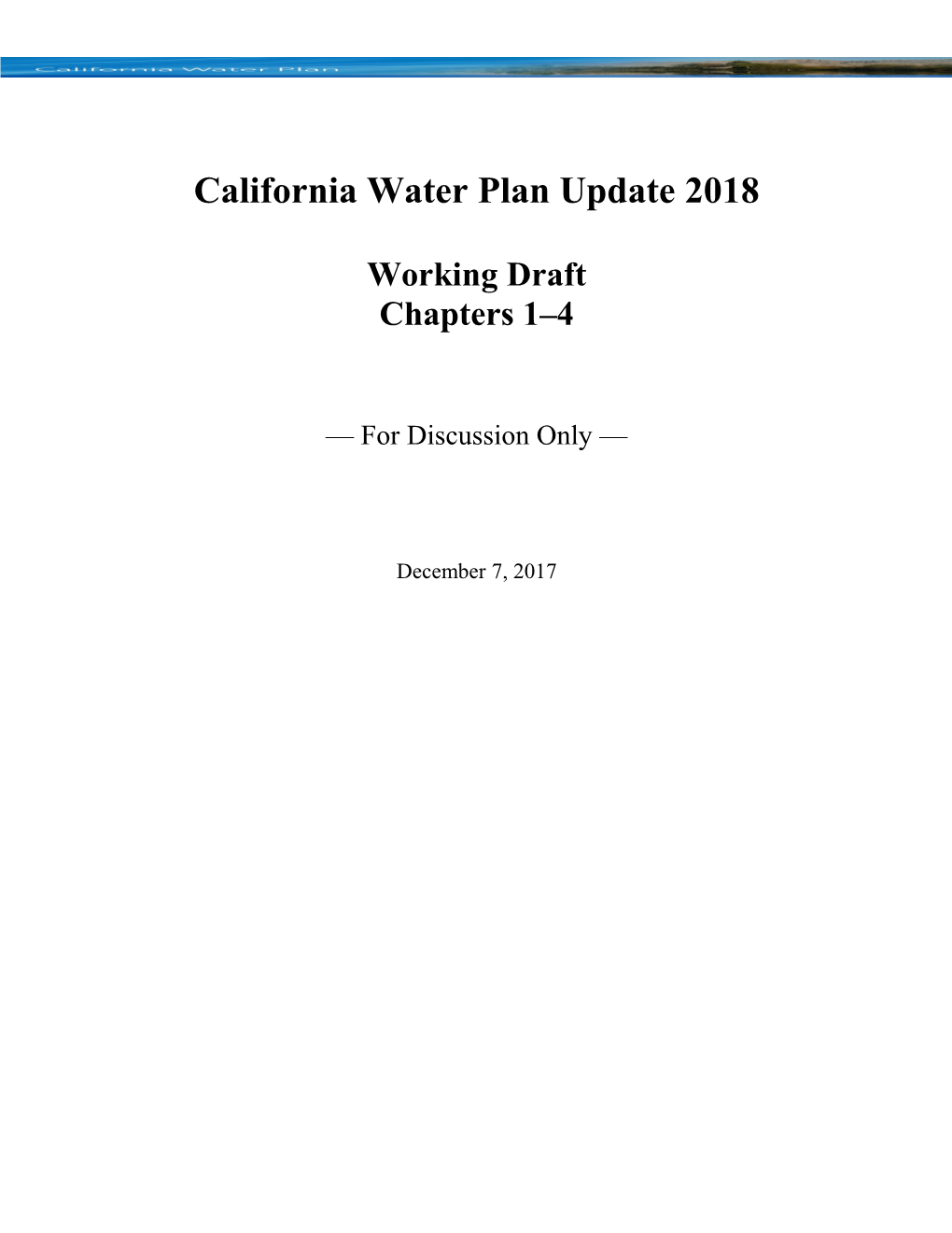 California Water Plan Update 2018