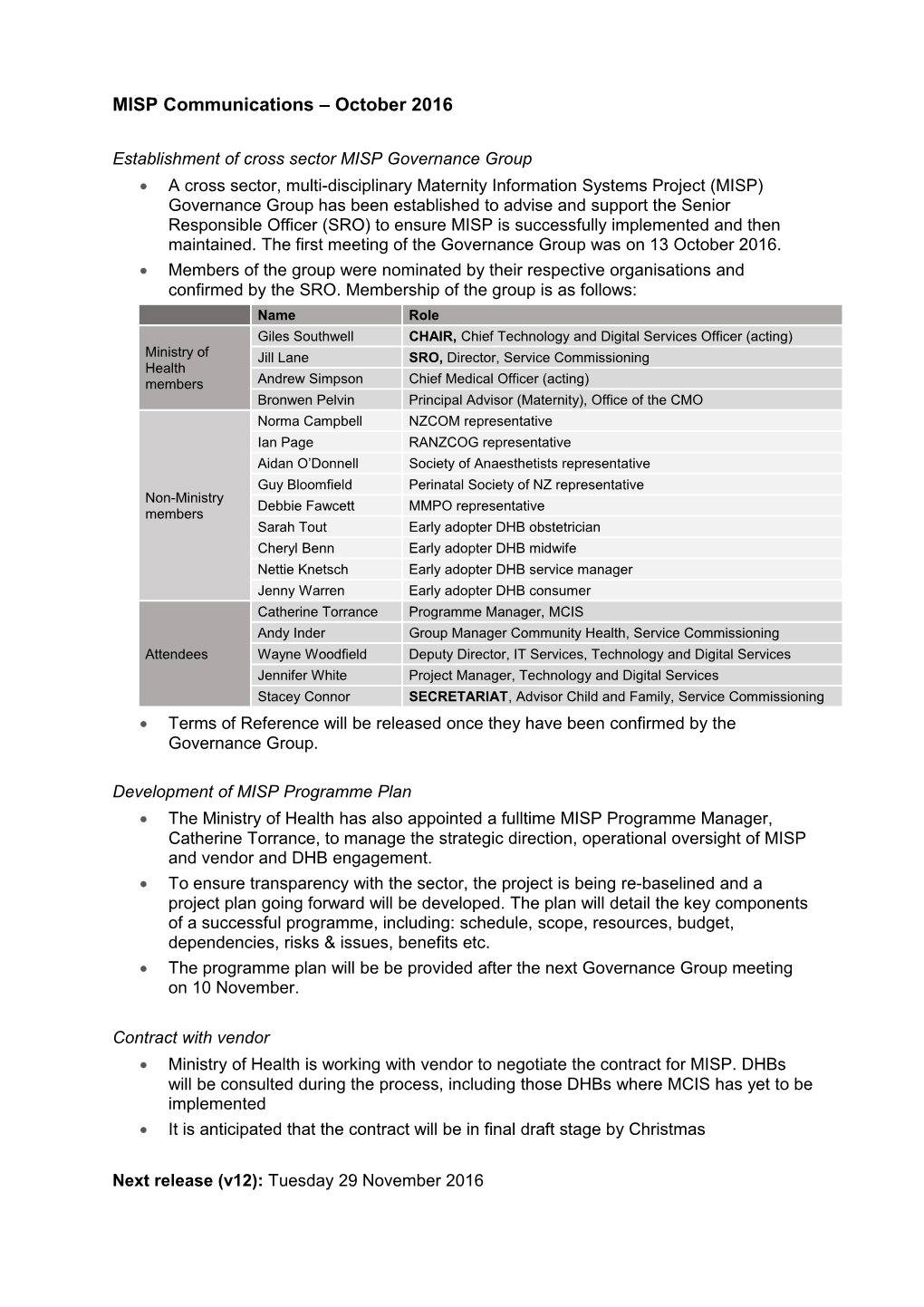 Establishment of Cross Sector MISP Governance Group