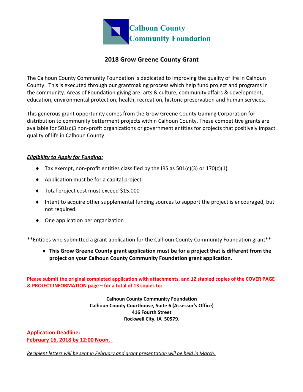 2018 Grow Greene County Grant