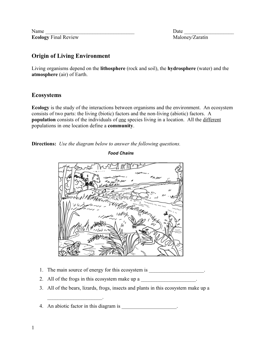Ecology Final Review Maloney/Zaratin