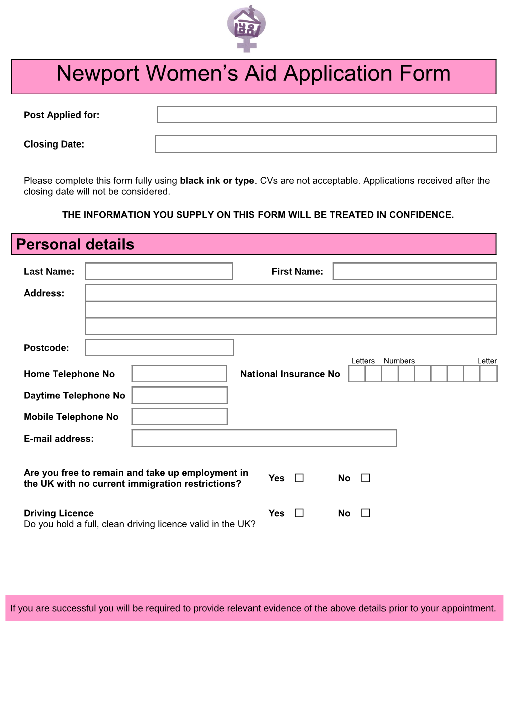 Newport Women S Aid Application Form