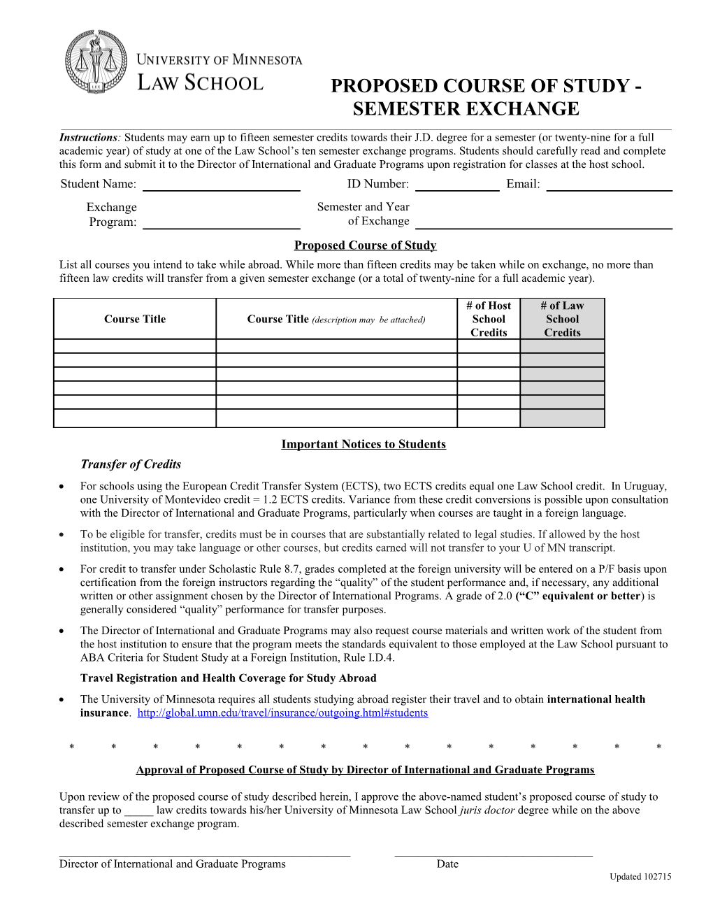 Proposed Course of Study