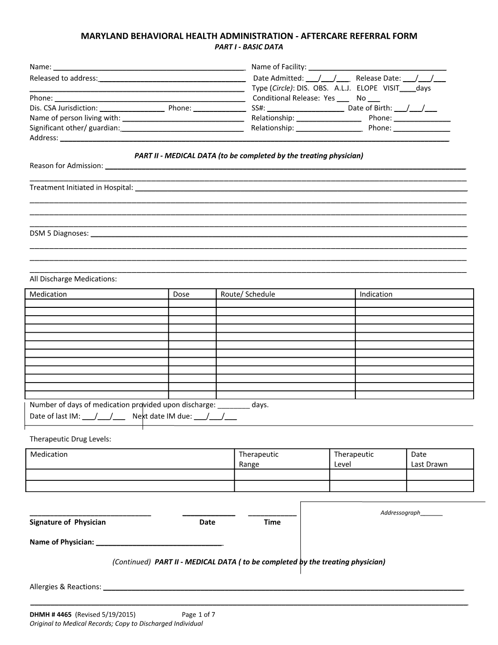 Maryland Behavioral Health Administration - Aftercare Referral Form