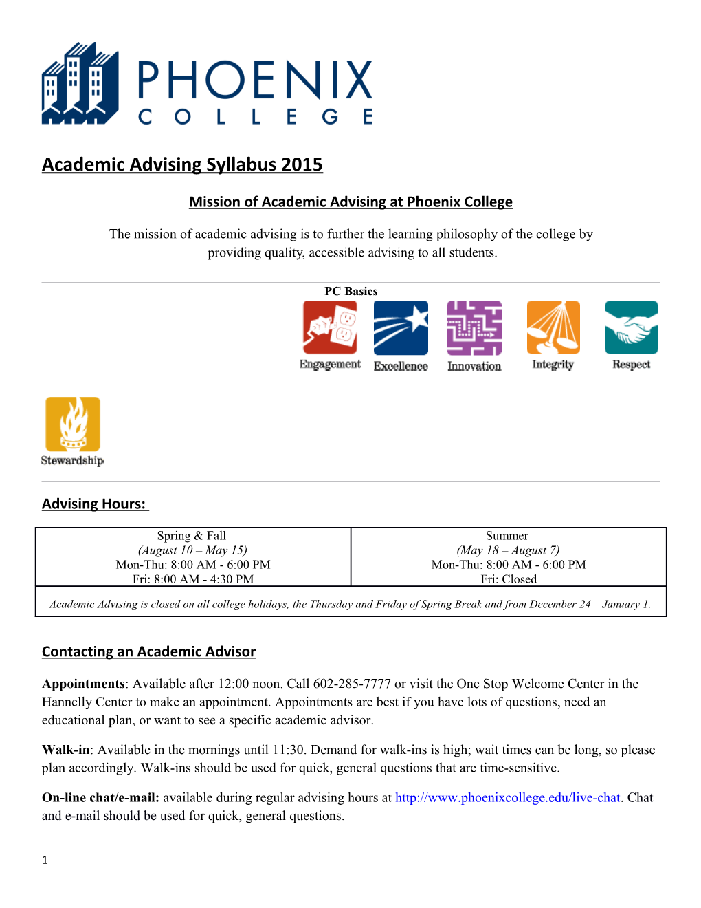 Mission of Academic Advising at Phoenix College