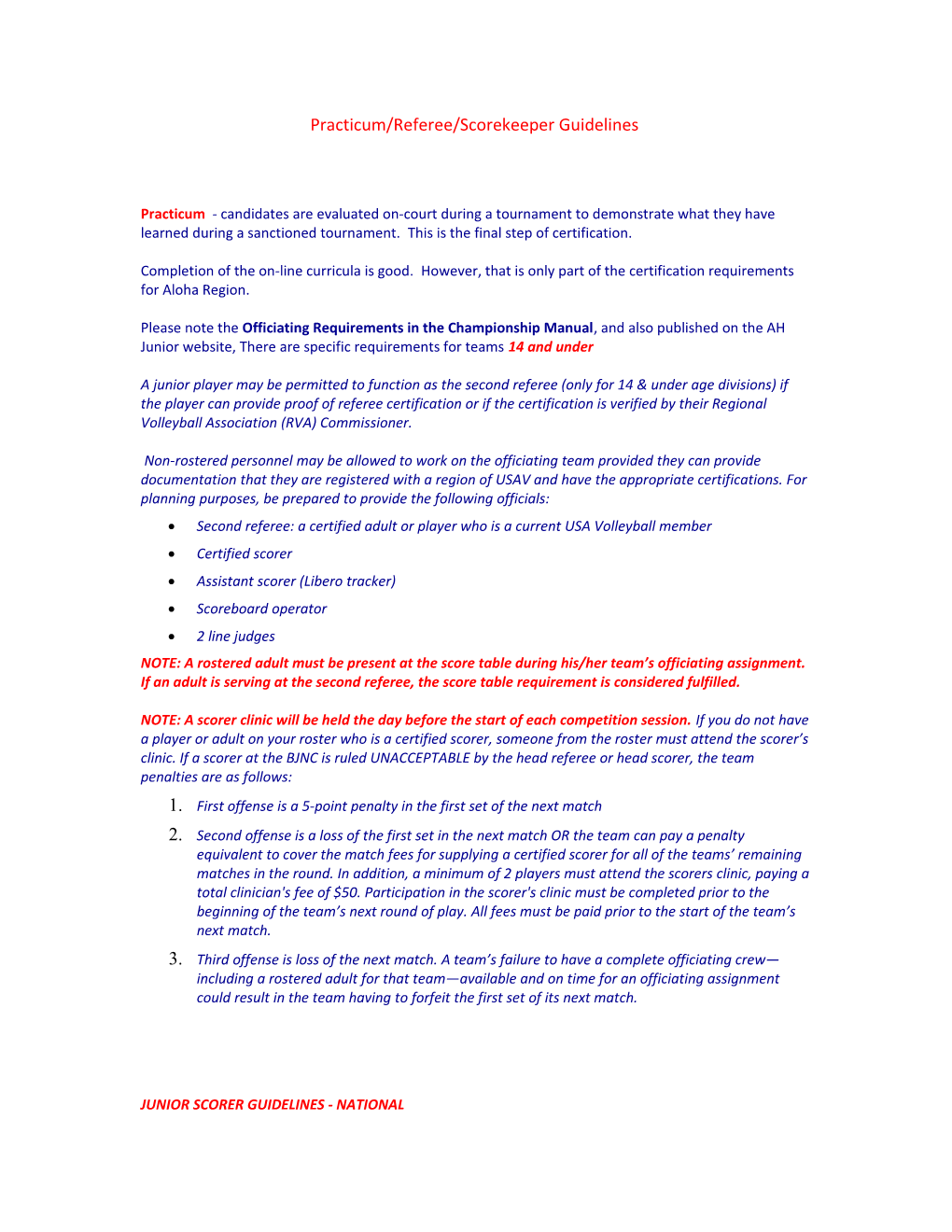 Practicum/Referee/Scorekeeper Guidelines