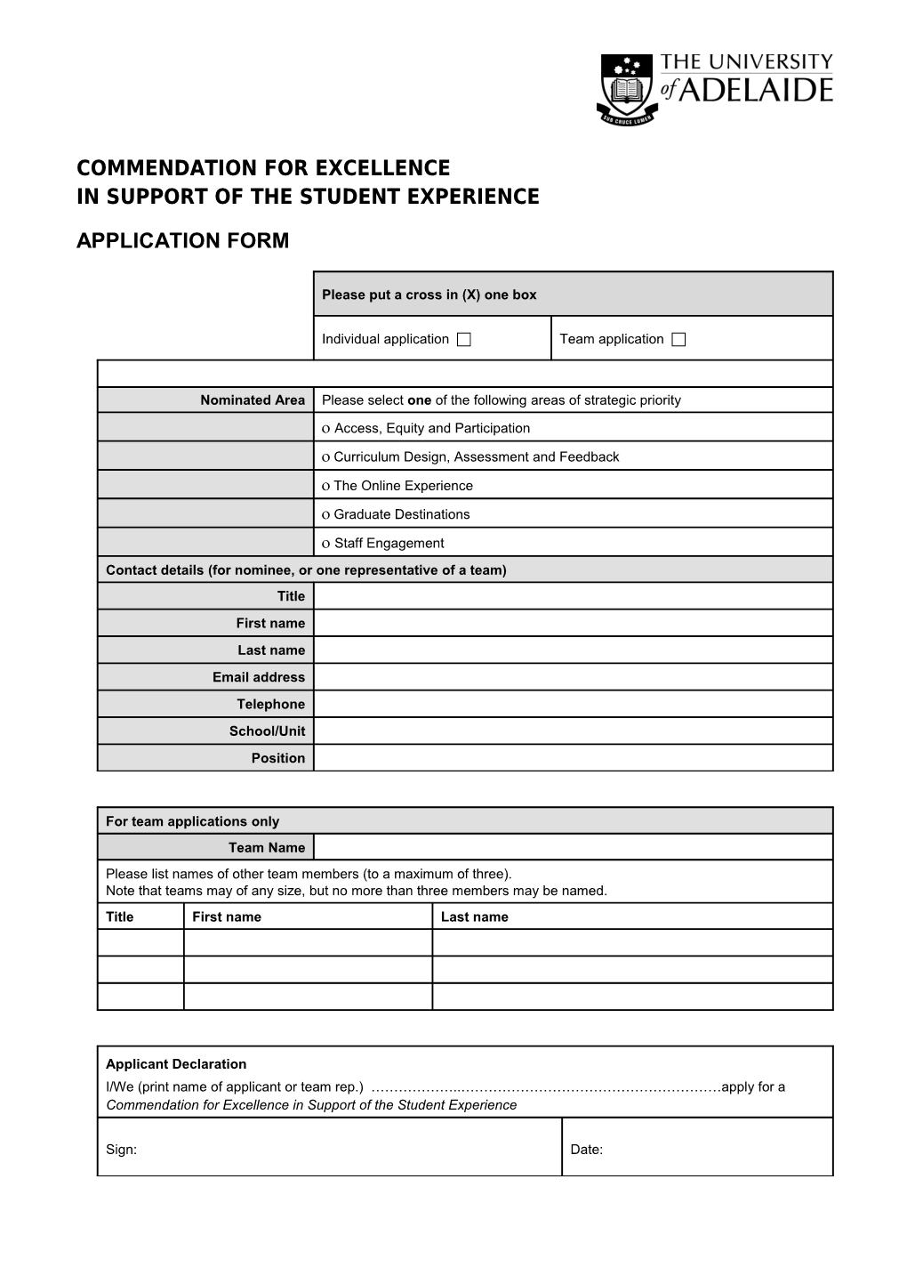 Commendation for Excellence in Support of the Student Experience