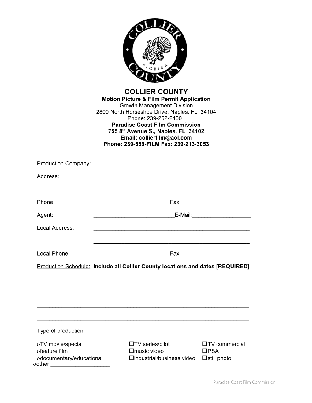 Motion Picture & Film Permit Application